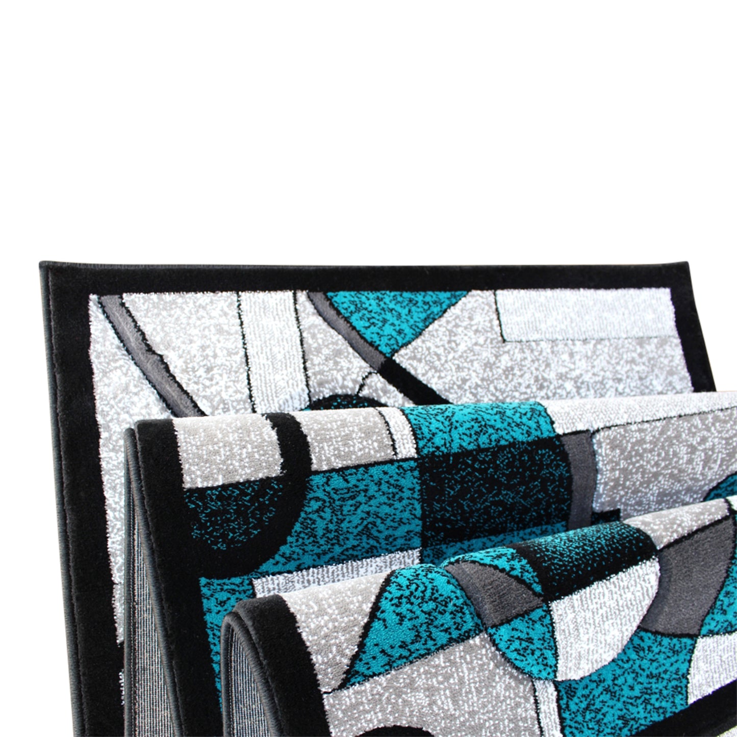 Elias Collection 3' x 10' Turquoise Geometric Abstract Area Rug - Olefin Rug with Jute Backing - Hallway, Entryway, or Bedroom Turquoise