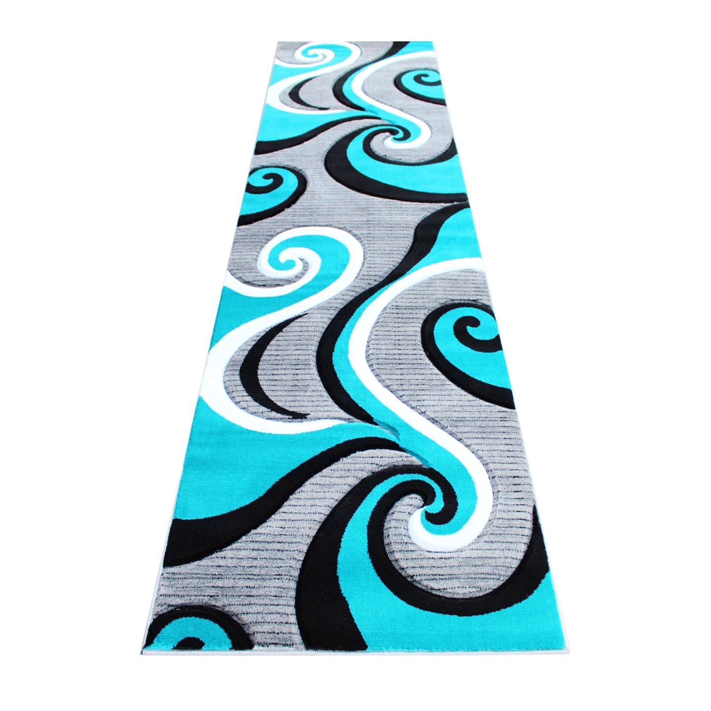 Athos Collection 3' x 10' Turquoise Abstract Area Rug - Olefin Rug with Jute Backing - Hallway, Entryway, or Bedroom Turquoise