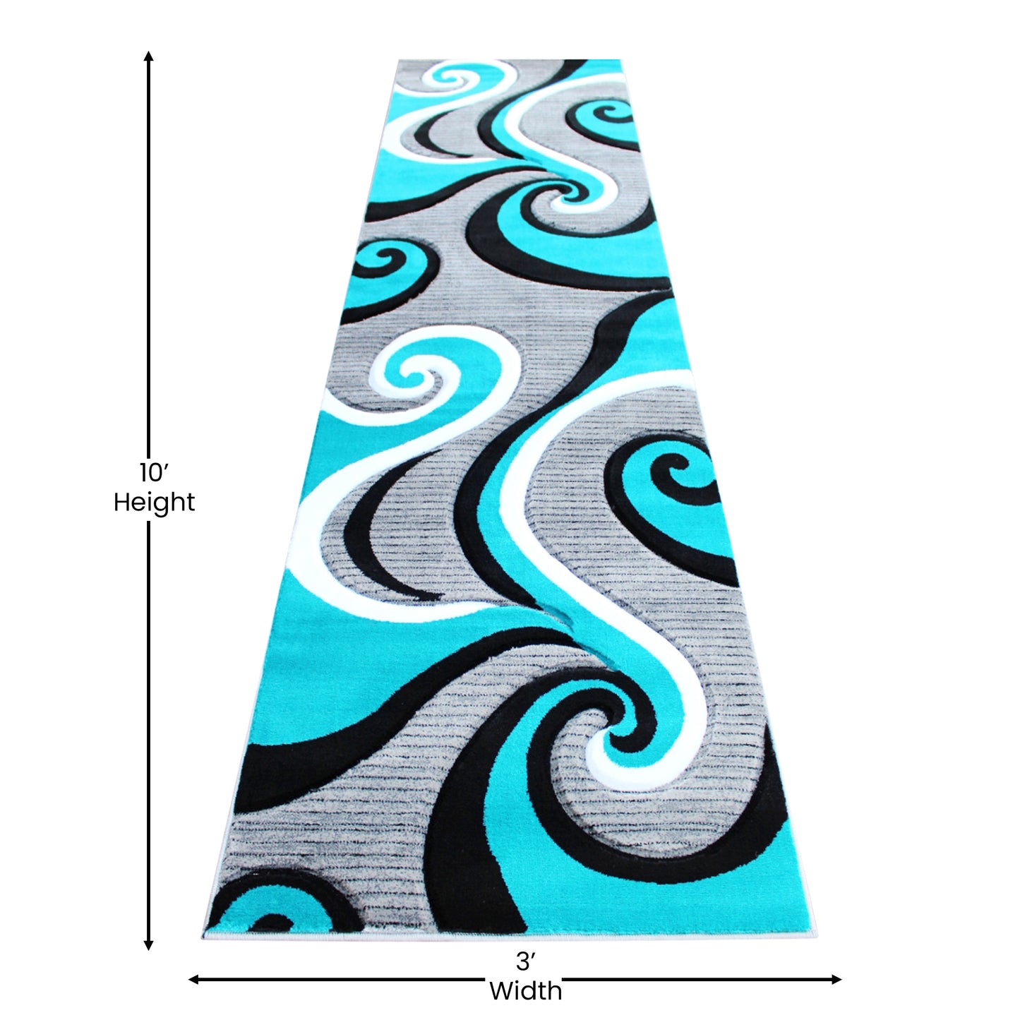 Athos Collection 3' x 10' Turquoise Abstract Area Rug - Olefin Rug with Jute Backing - Hallway, Entryway, or Bedroom Turquoise