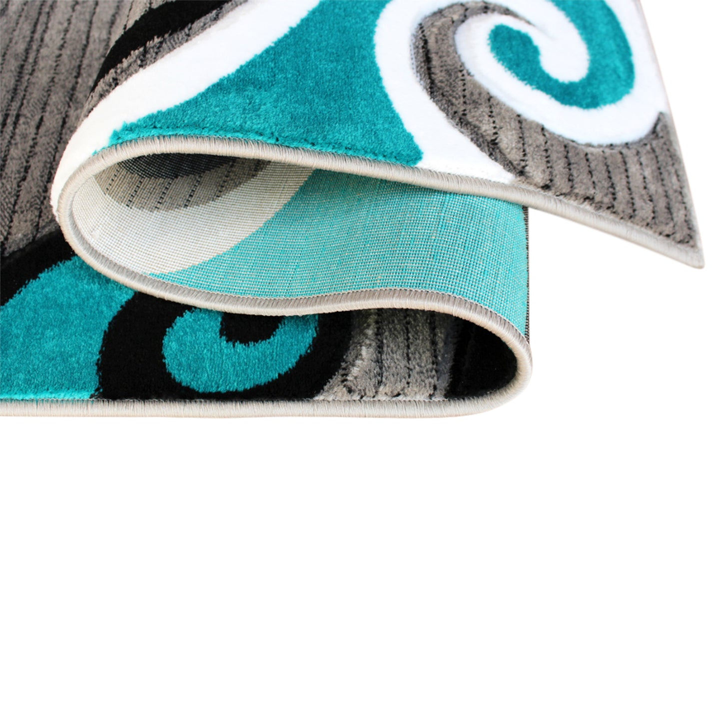 Athos Collection 3' x 10' Turquoise Abstract Area Rug - Olefin Rug with Jute Backing - Hallway, Entryway, or Bedroom Turquoise