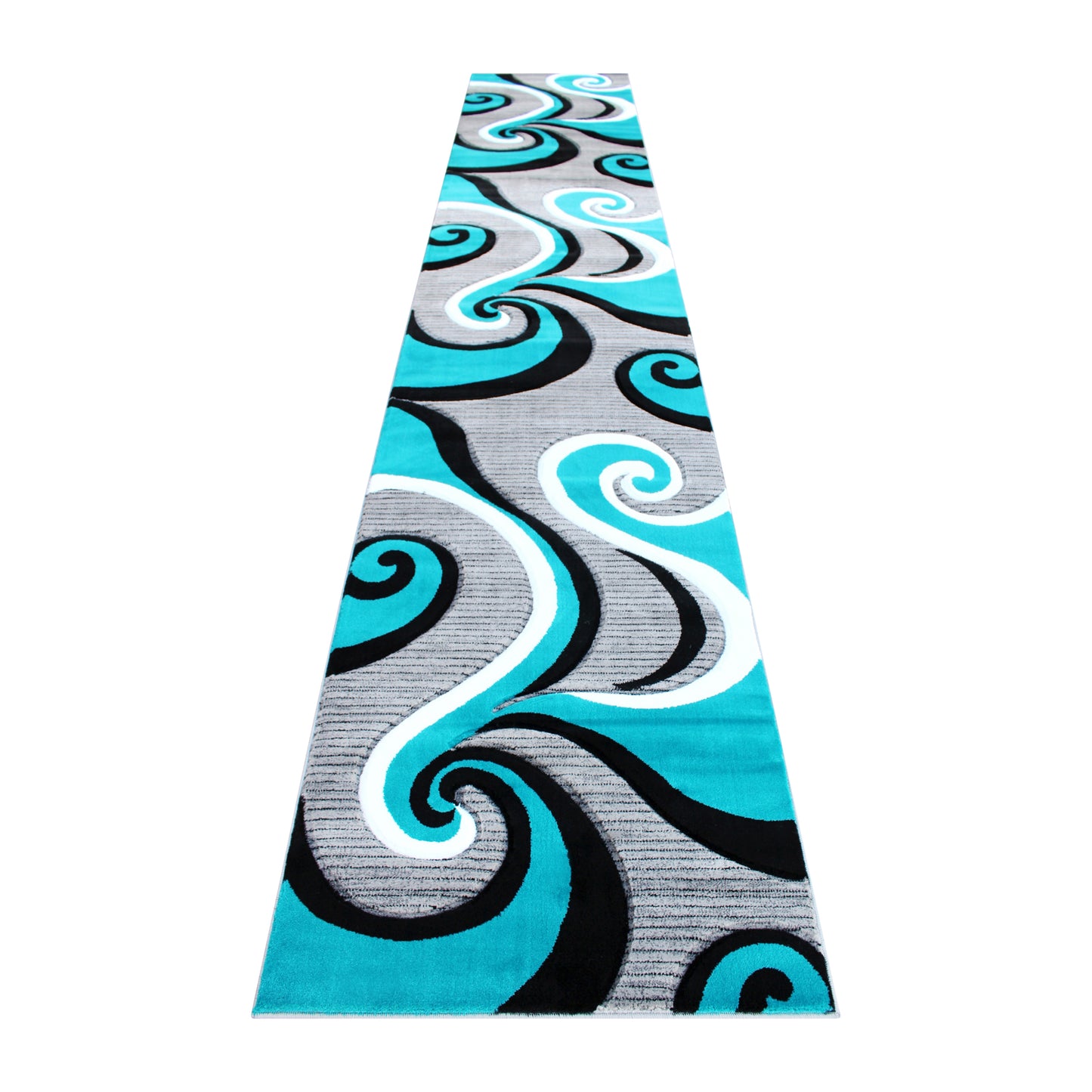 Athos Collection 3' x 16' Turquoise Abstract Area Rug - Olefin Rug with Jute Backing - Hallway, Entryway, or Bedroom Turquoise