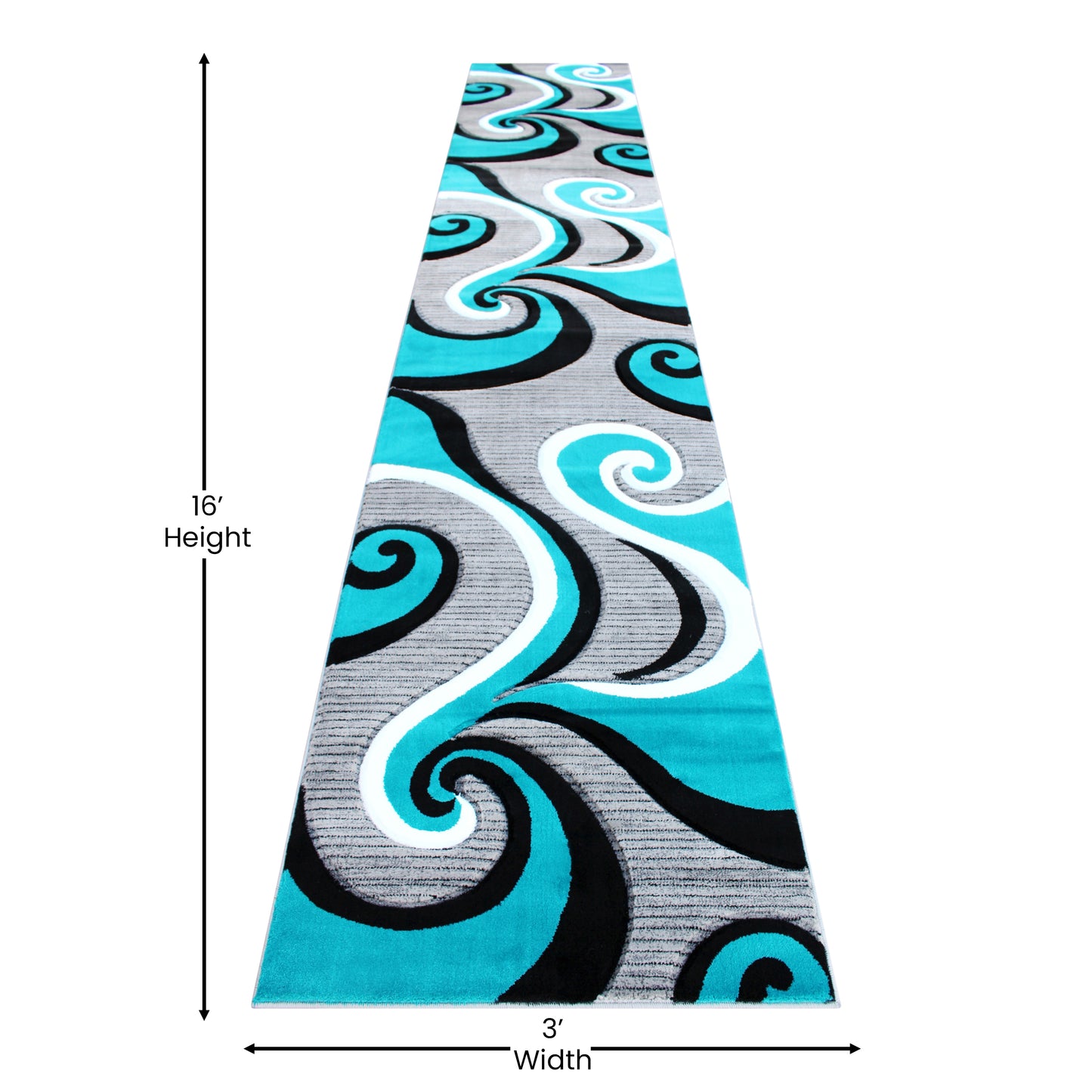Athos Collection 3' x 16' Turquoise Abstract Area Rug - Olefin Rug with Jute Backing - Hallway, Entryway, or Bedroom Turquoise