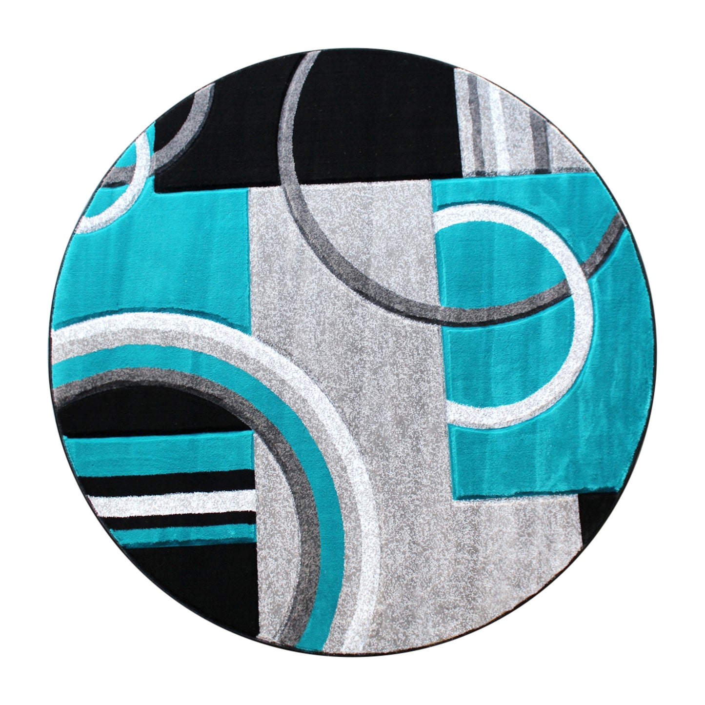 Audra Collection Round 5' x 5' Turquoise Abstract Area Rug - Olefin Rug with Jute Backing - Entryway, Living Room, or Bedroom Turquoise
