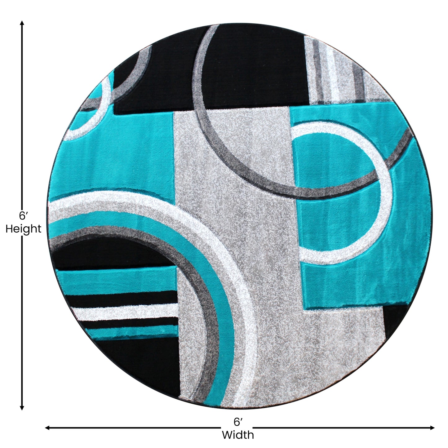 Audra Collection Round 5' x 5' Turquoise Abstract Area Rug - Olefin Rug with Jute Backing - Entryway, Living Room, or Bedroom Turquoise