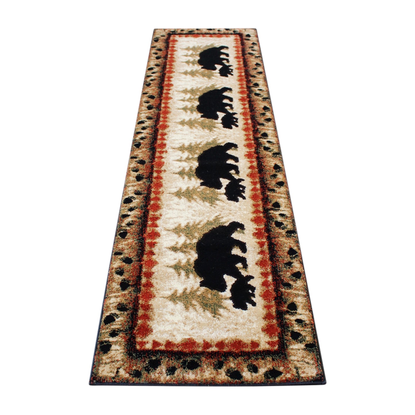Ursus Collection 2' x 7' Rustic Lodge Wandering Black Bear and Cub Area Rug with Jute Backing Brown