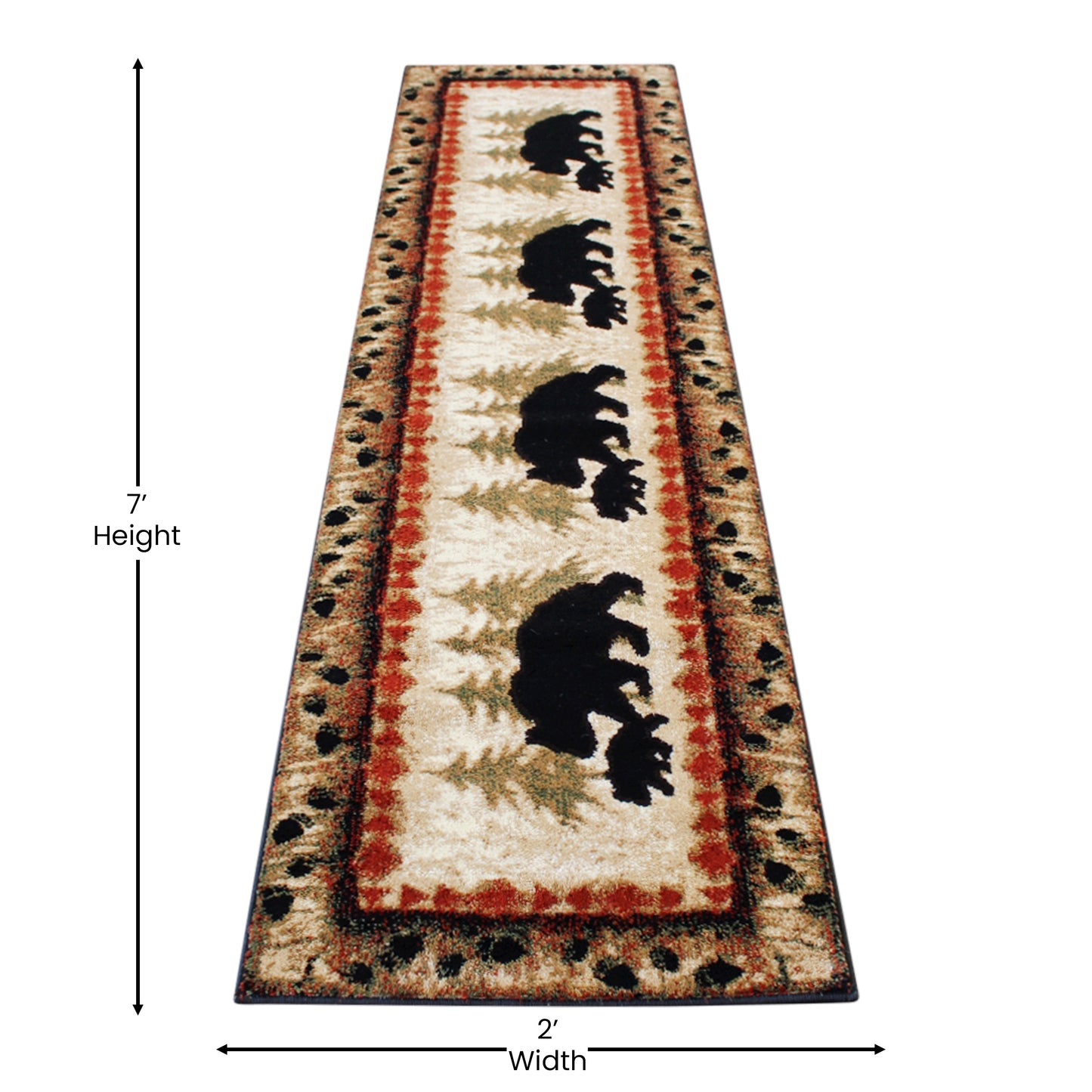 Ursus Collection 2' x 7' Rustic Lodge Wandering Black Bear and Cub Area Rug with Jute Backing Brown