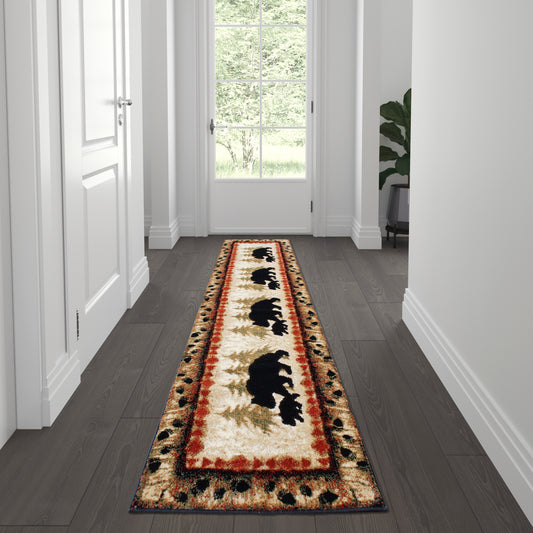 Ursus Collection 2' x 7' Rustic Lodge Wandering Black Bear and Cub Area Rug with Jute Backing Brown KP-RGB3940-27-BN-GG
