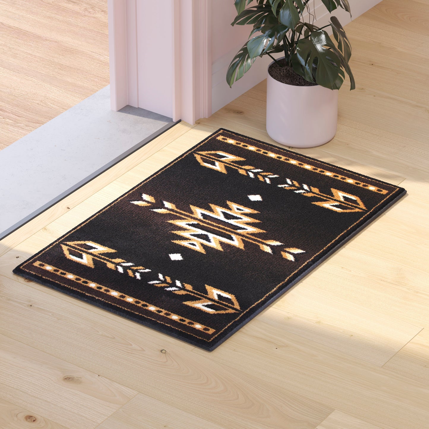 Amado Collection Southwestern 2' x 3' Brown Area Rug - Olefin Accent Rug with Jute Backing - Living Room, Bedroom, Entryway Brown