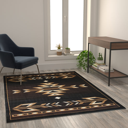 Amado Collection Southwestern 5' x 7' Brown Area Rug - Olefin Accent Rug with Jute Backing - Living Room, Bedroom, Entryway Brown KP-RGB9072-57-BN-GG