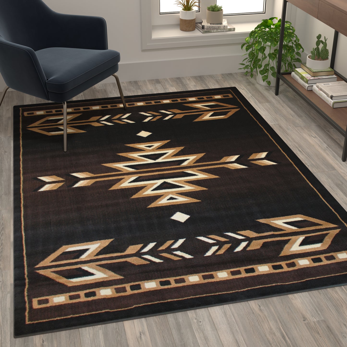 Amado Collection Southwestern 5' x 7' Brown Area Rug - Olefin Accent Rug with Jute Backing - Living Room, Bedroom, Entryway Brown
