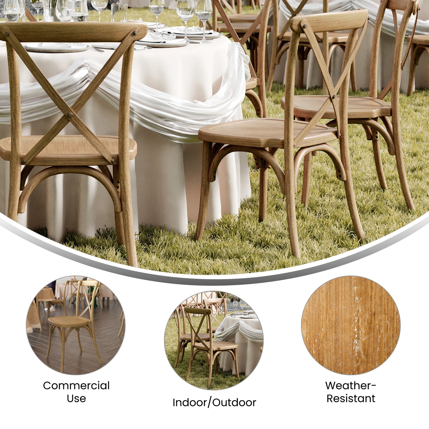 HERCULES Commercial Chestnut Indoor/Outdoor Wood Look Stackable Resin Cross Back Chair Chestnut