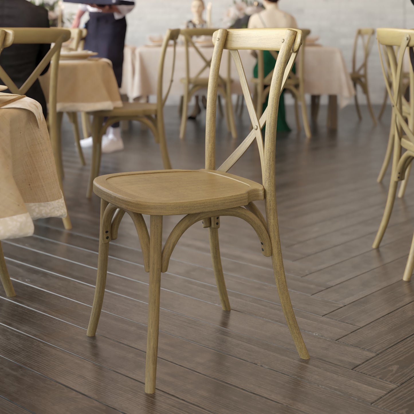 HERCULES Commercial Chestnut Indoor/Outdoor Wood Look Stackable Resin Cross Back Chair Chestnut