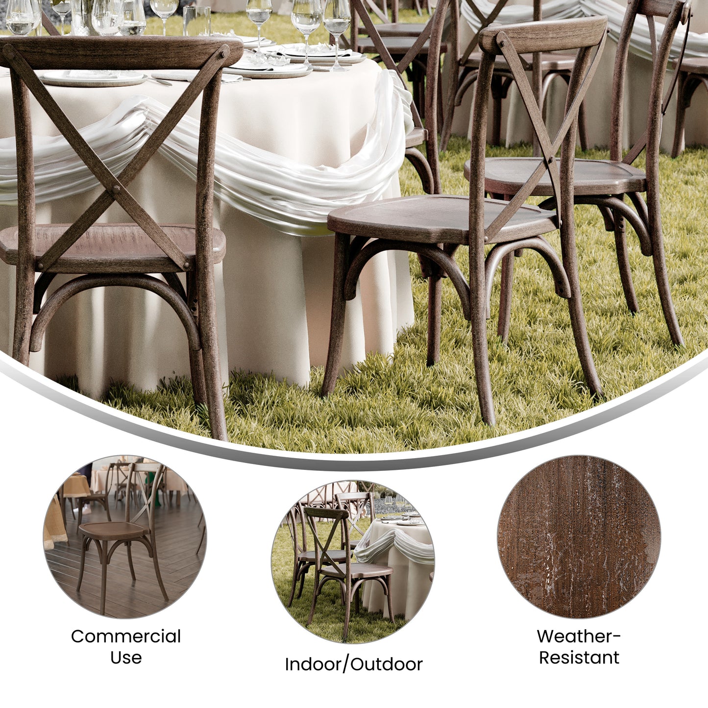 HERCULES Commercial Dark Brown Indoor/Outdoor Wood Look Stackable Resin Cross Back Chair Dark Brown