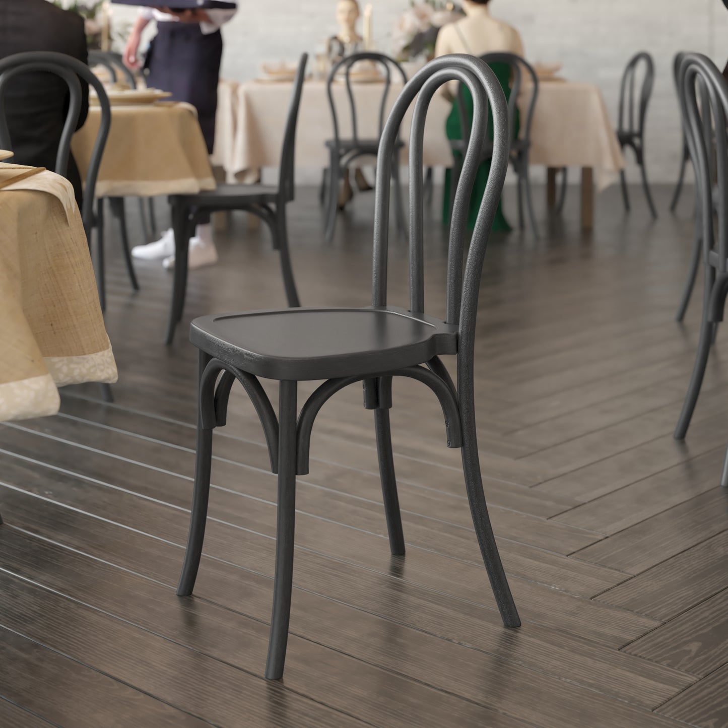 HERCULES Commercial Black Indoor/Outdoor Wood Look Stackable Resin Thonet Style Chair Black