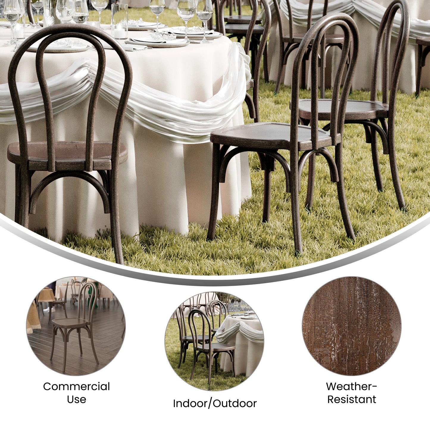 HERCULES Commercial Dark Brown Indoor/Outdoor Wood Look Stackable Resin Thonet Style Chair Dark Brown