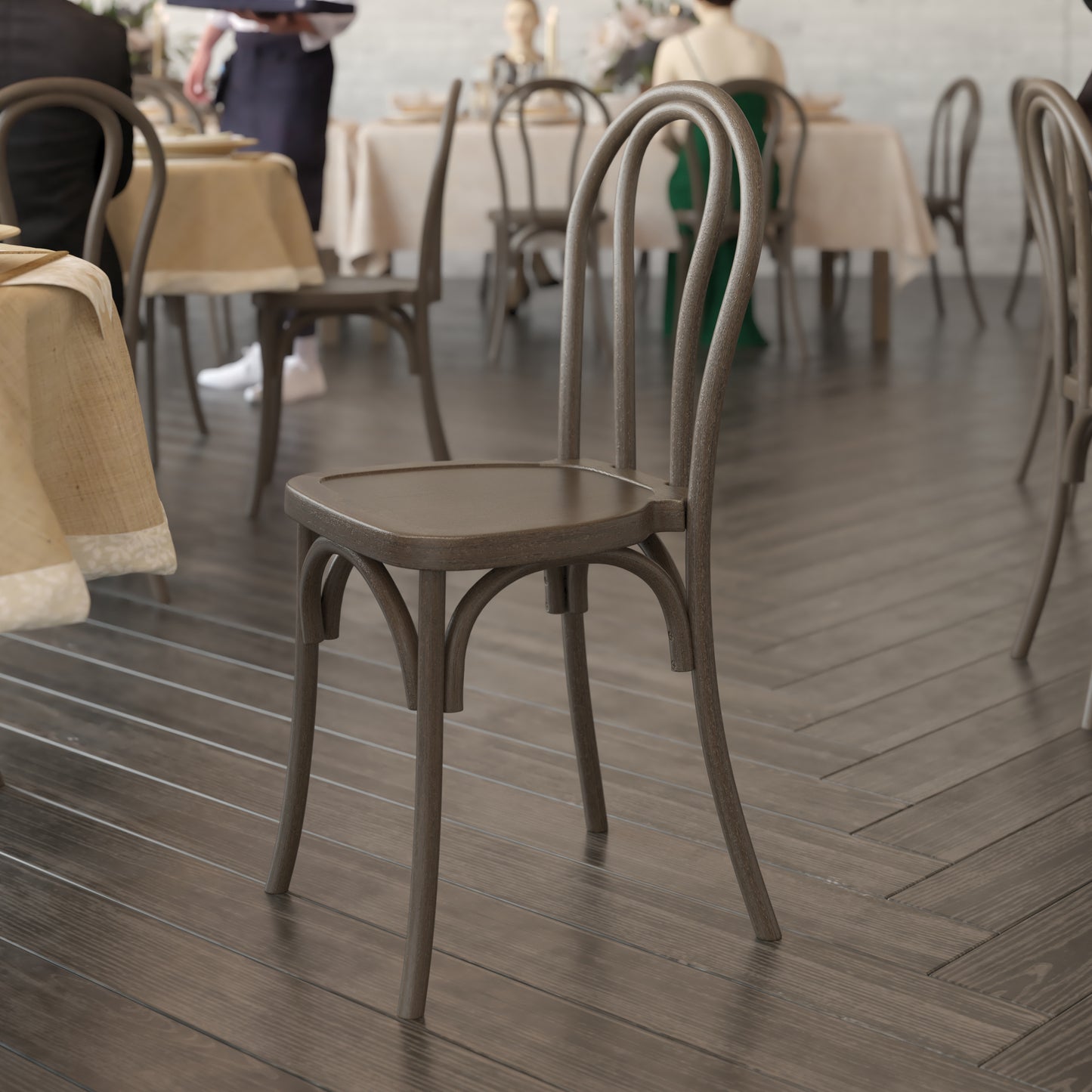 HERCULES Commercial Dark Brown Indoor/Outdoor Wood Look Stackable Resin Thonet Style Chair Dark Brown