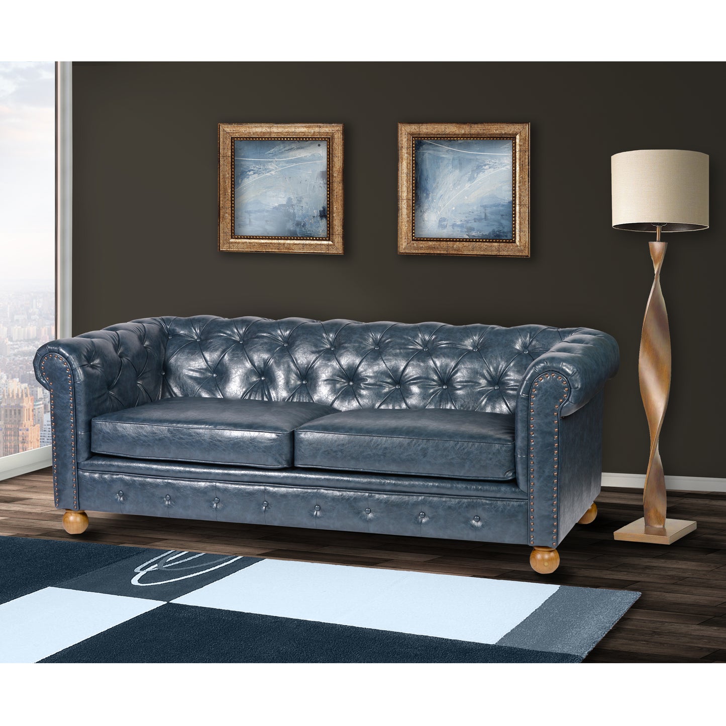 Winston Antique Blue Bonded Leather Sofa