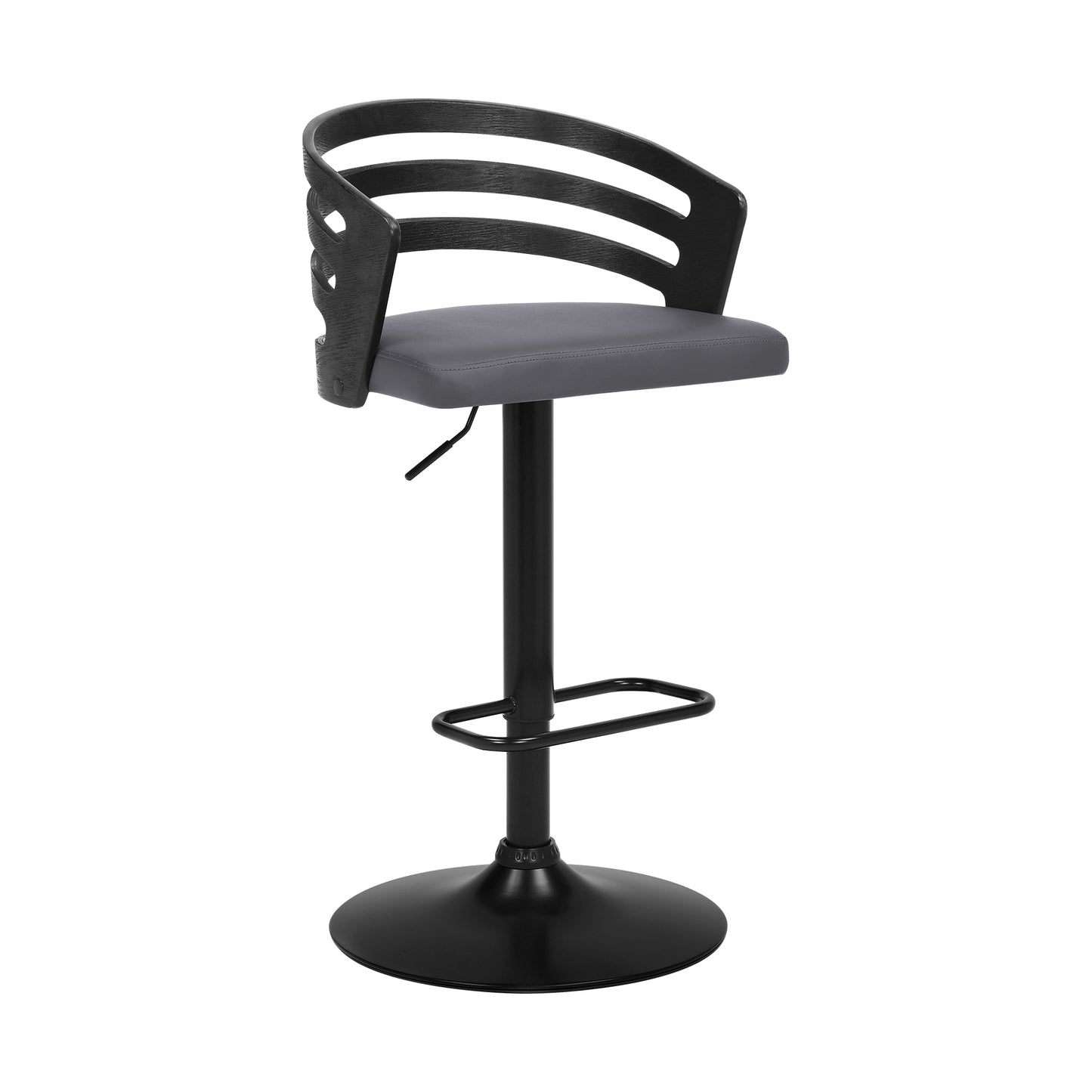 Adele Adjustable Height Swivel Faux Leather and Wood Bar Stool with Chrome Base