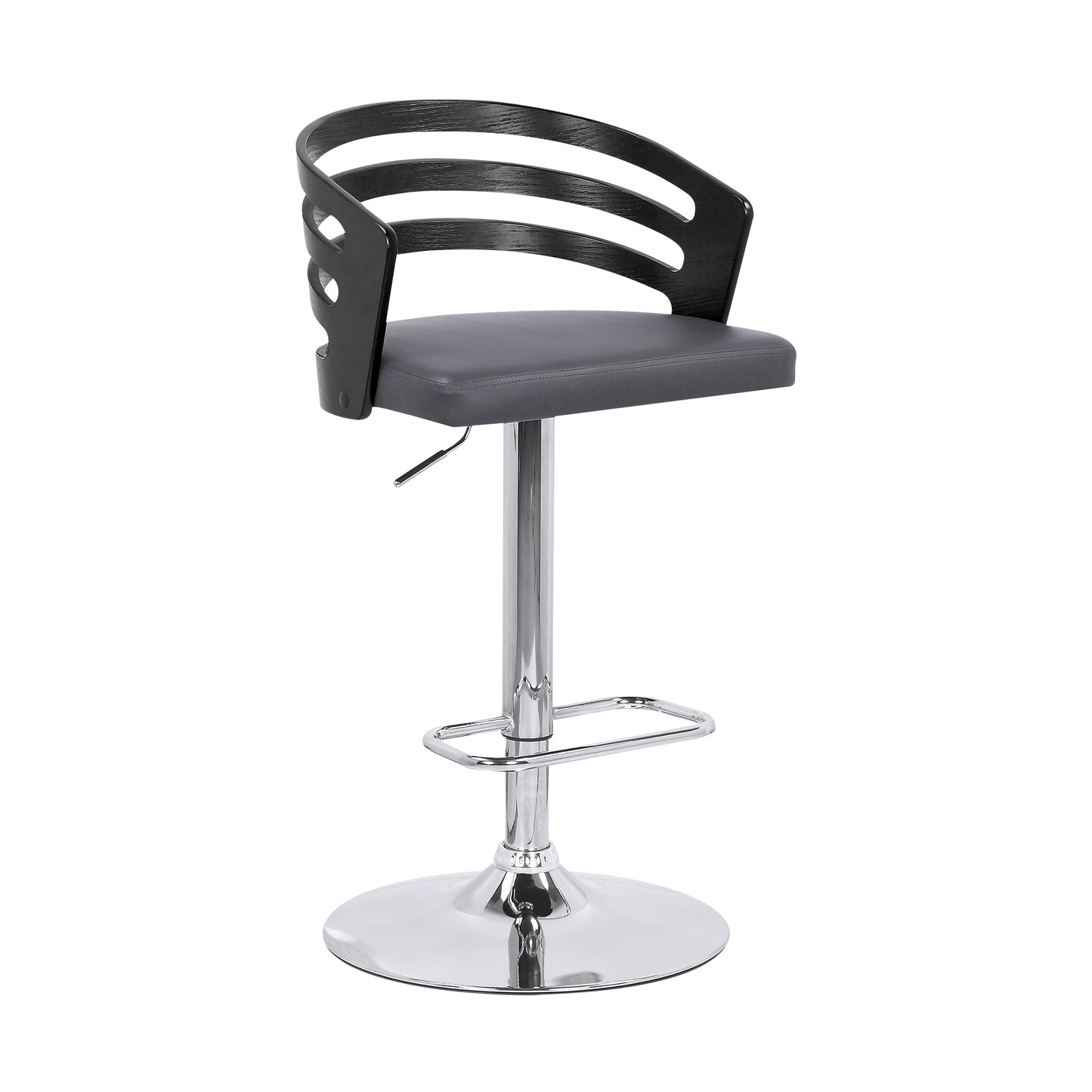 Adele Adjustable Height Swivel Faux Leather and Wood Bar Stool with Chrome Base