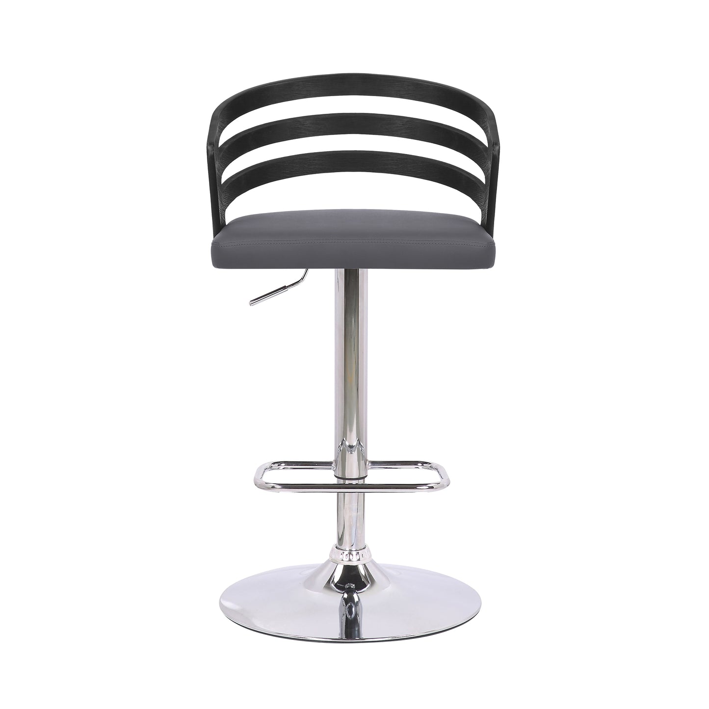 Adele Adjustable Height Swivel Faux Leather and Wood Bar Stool with Chrome Base