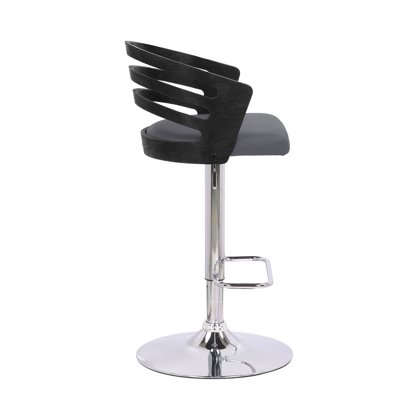 Adele Adjustable Height Swivel Faux Leather and Wood Bar Stool with Chrome Base