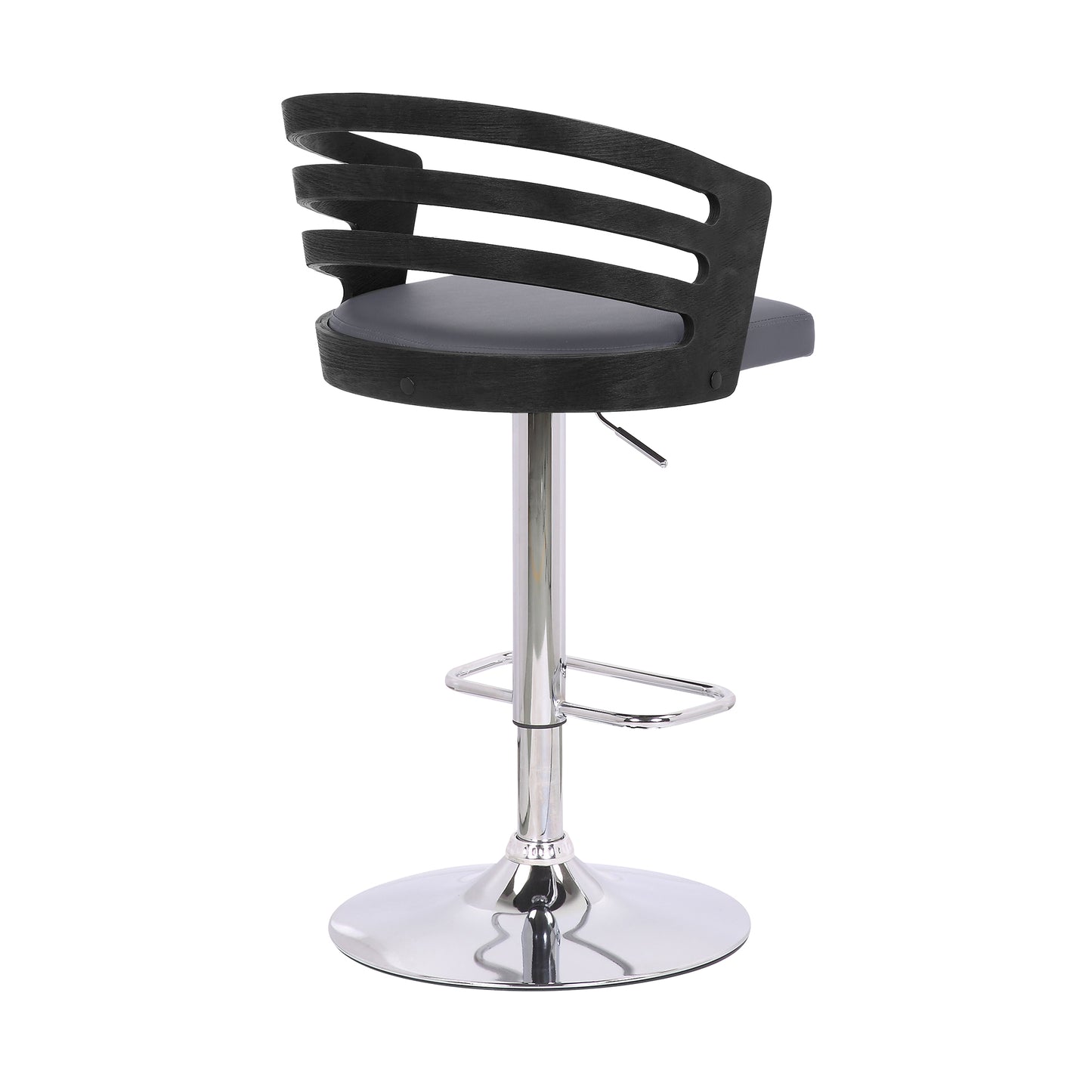 Adele Adjustable Height Swivel Faux Leather and Wood Bar Stool with Chrome Base