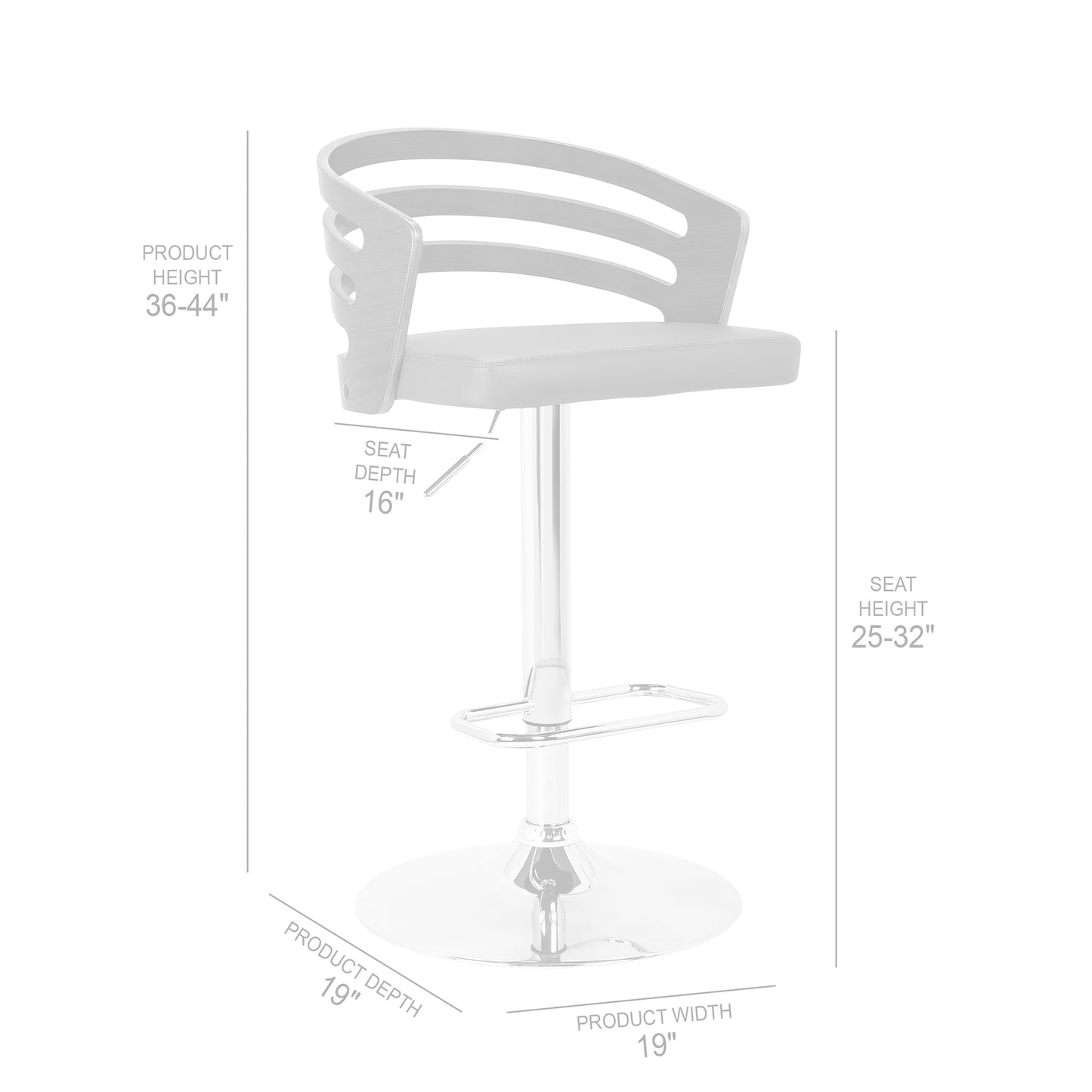 Adele Adjustable Height Swivel Faux Leather and Wood Bar Stool with Chrome Base