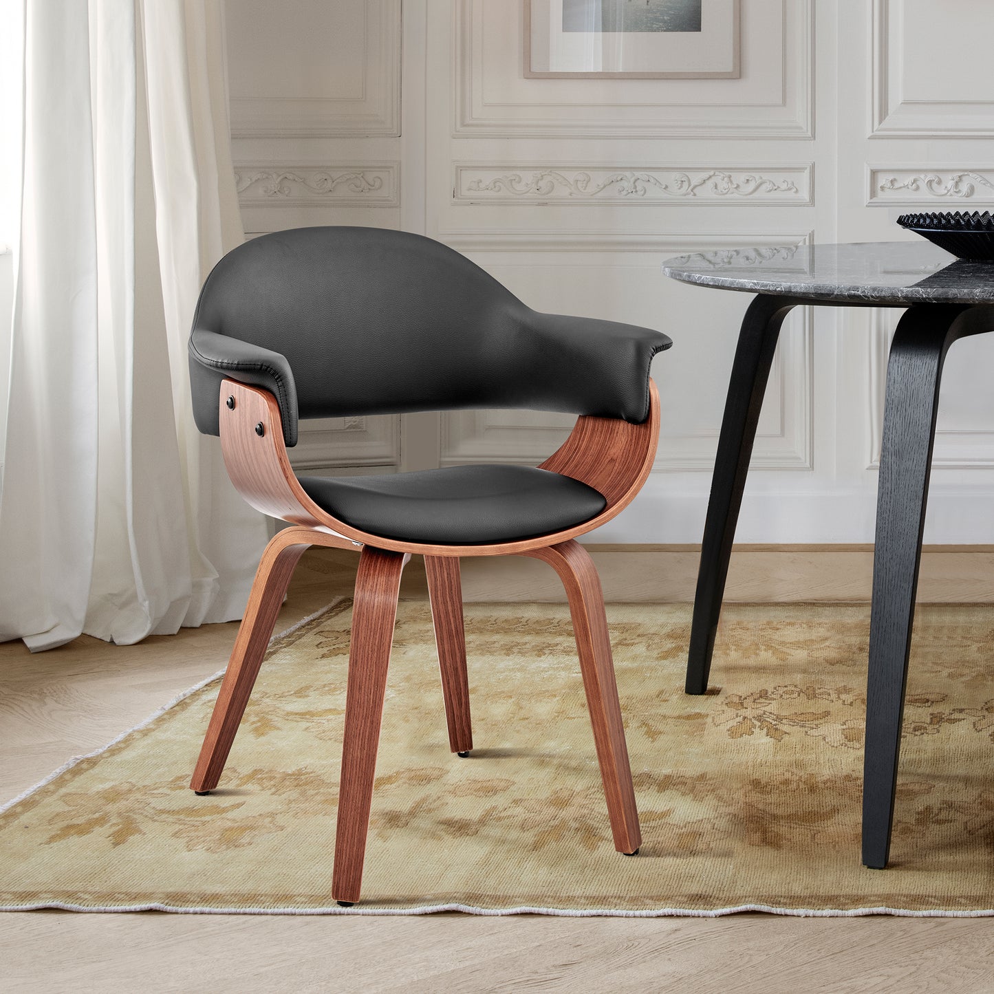 Adalyn Black Faux Leather and Walnut Wood Dining Room Accent Chair