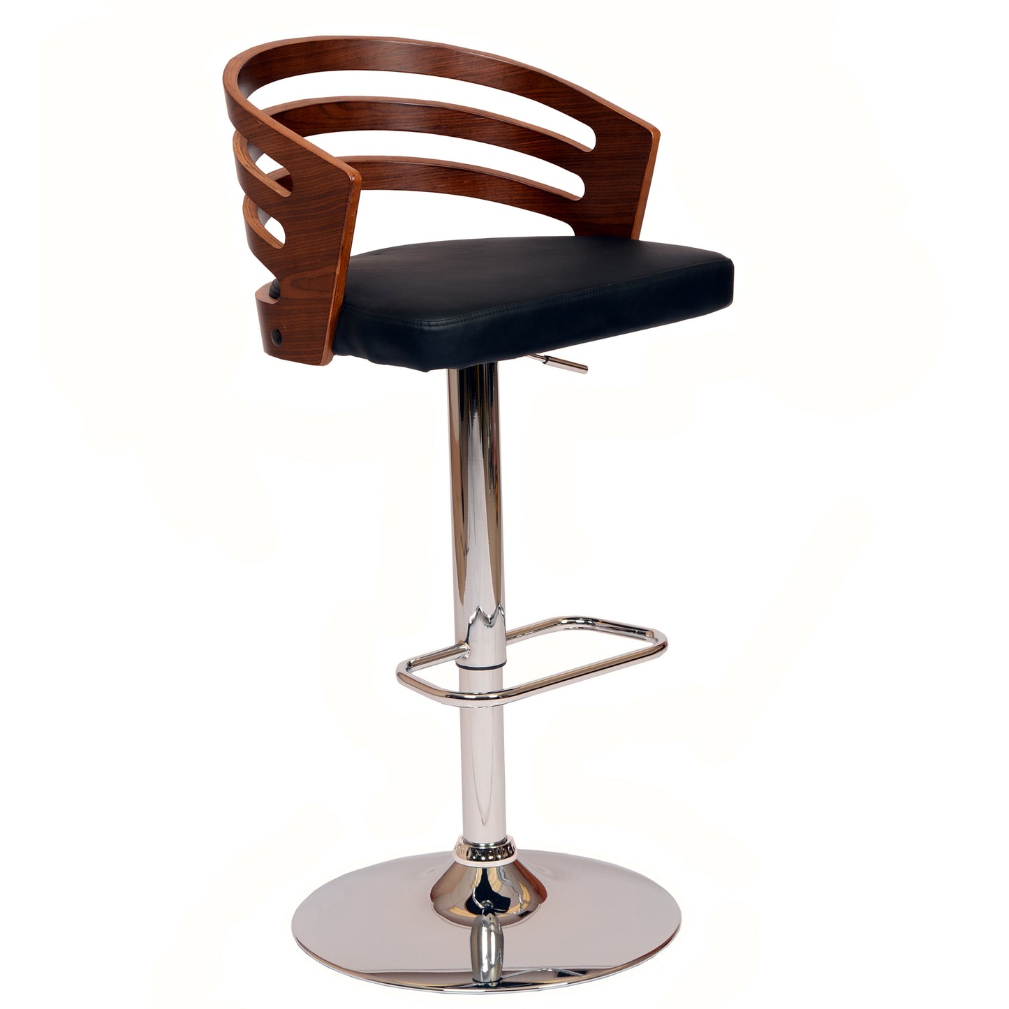 Adele Adjustable Height Swivel Faux Leather and Wood Bar Stool with Chrome Base