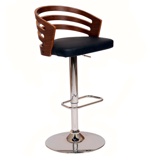 Adele Adjustable Height Swivel Faux Leather and Wood Bar Stool with Chrome Base