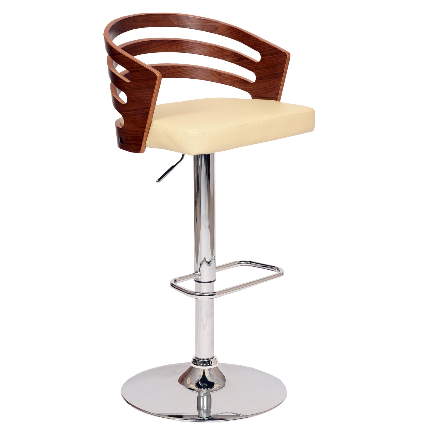 Adele Adjustable Height Swivel Faux Leather and Wood Bar Stool with Chrome Base