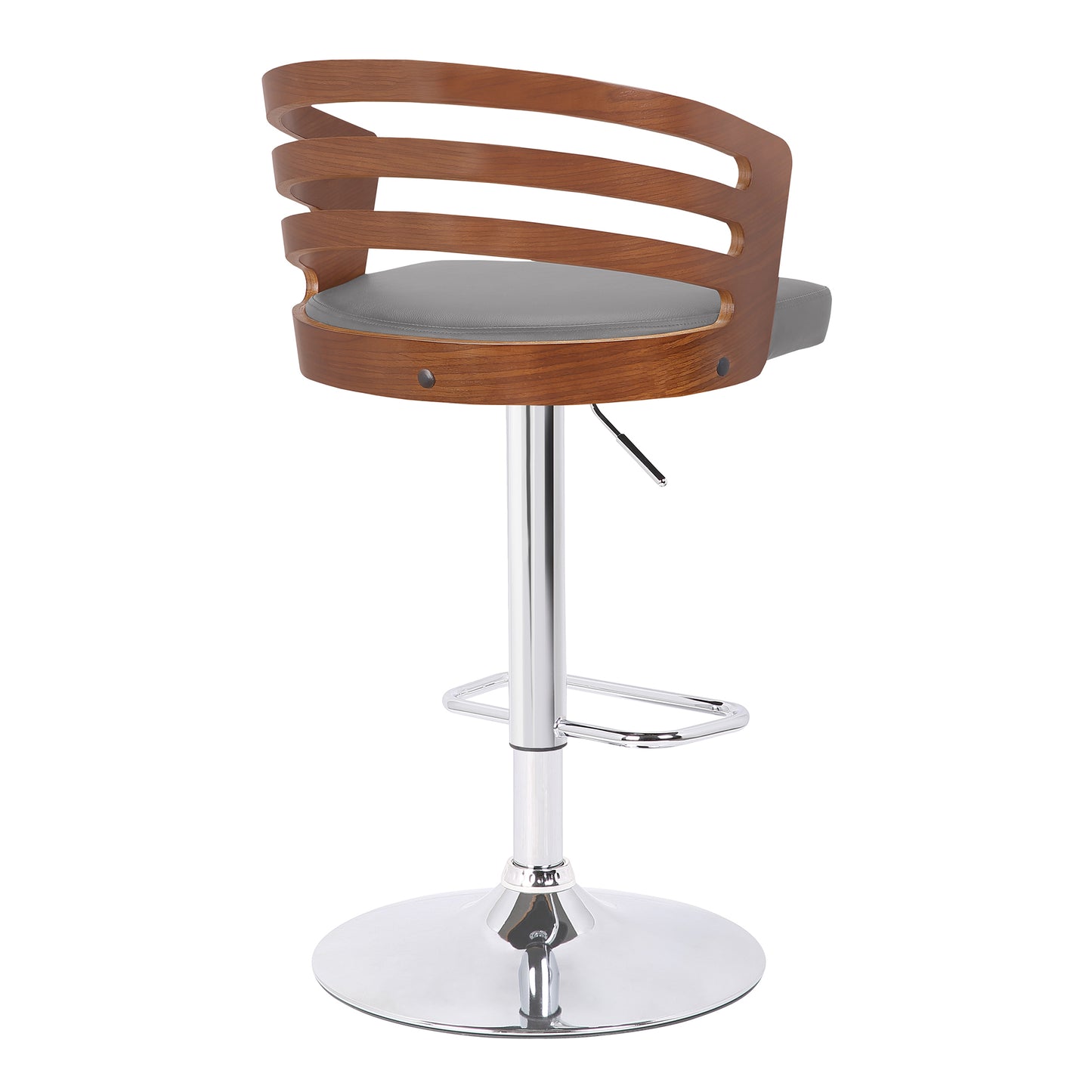 Adele Adjustable Height Swivel Faux Leather and Wood Bar Stool with Chrome Base