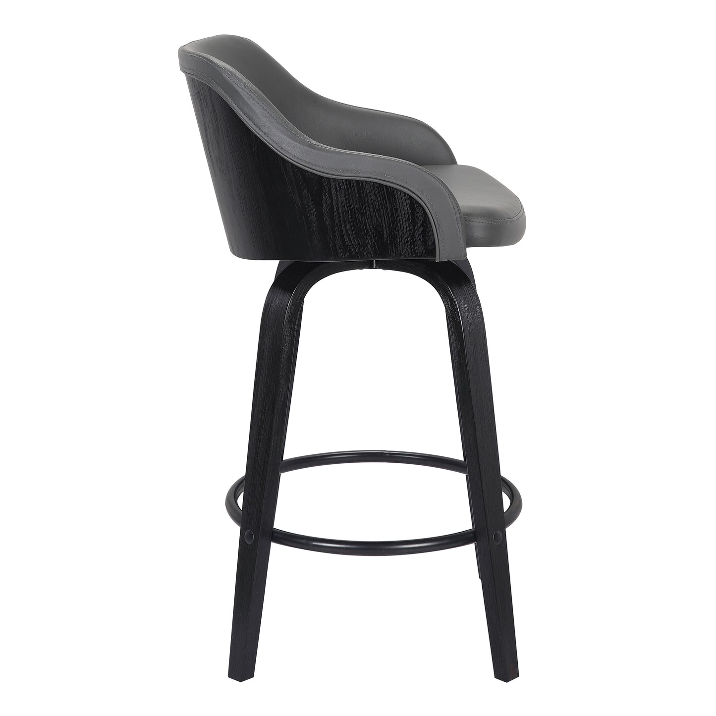 Alec Swivel Faux Leather and Wood Bar Stool in Counter and Bar Height