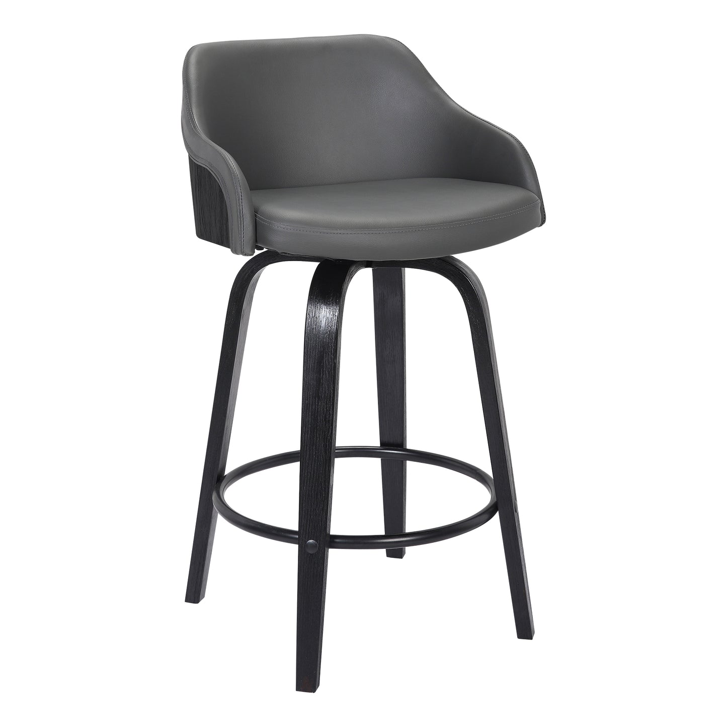 Alec Swivel Faux Leather and Wood Bar Stool in Counter and Bar Height