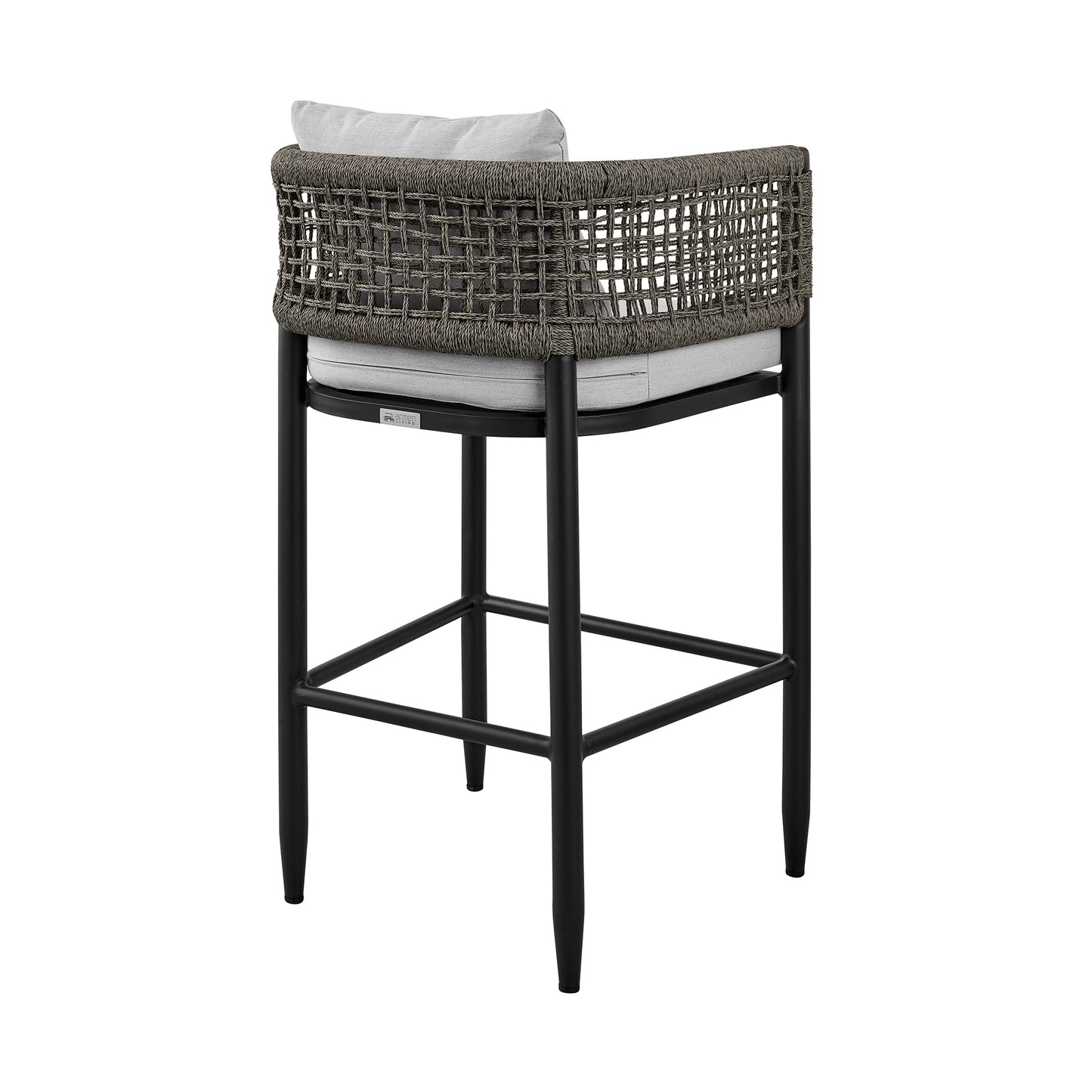 Alegria Outdoor Patio Bar Stool in Aluminum with Rope and Cushions