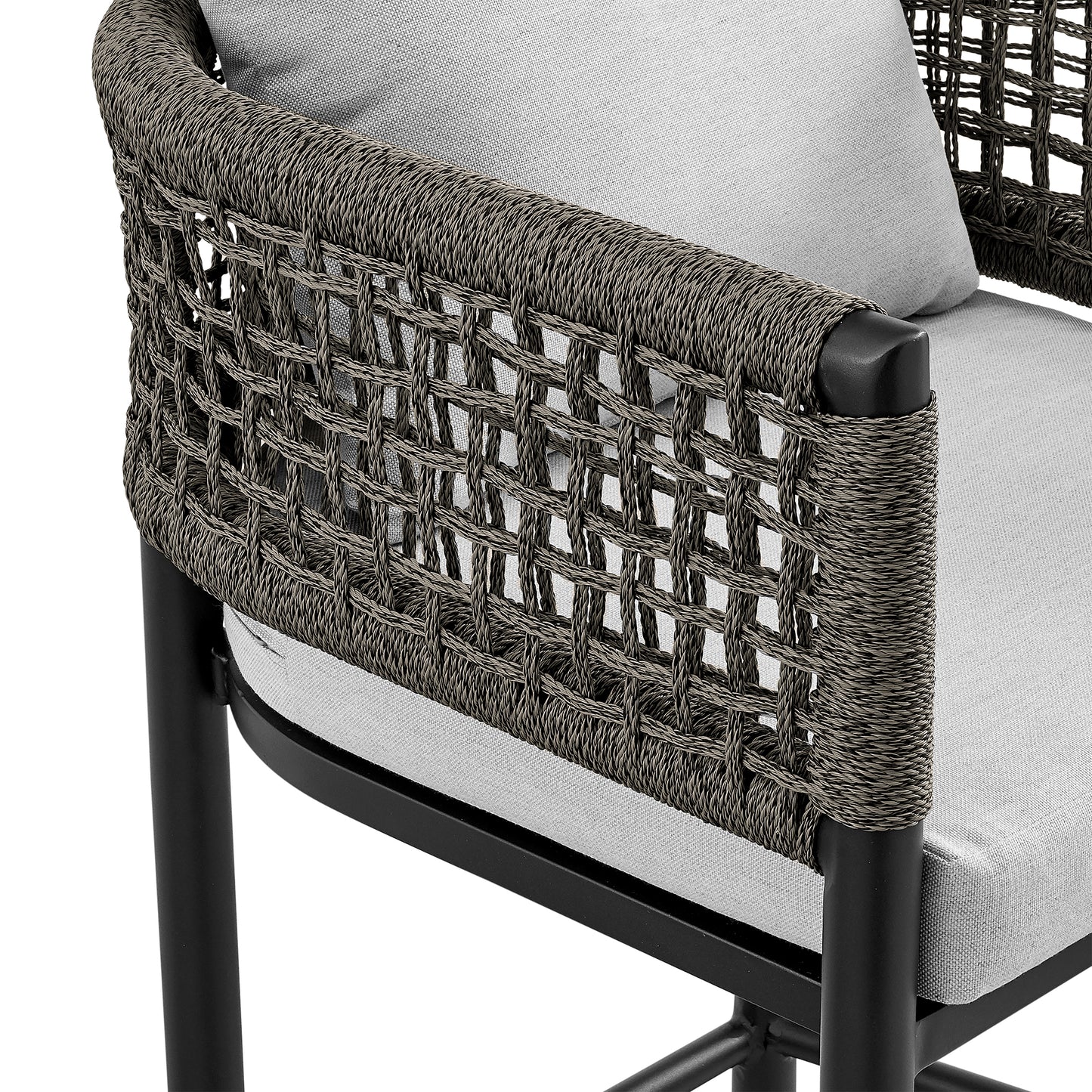 Alegria Outdoor Patio Bar Stool in Aluminum with Rope and Cushions