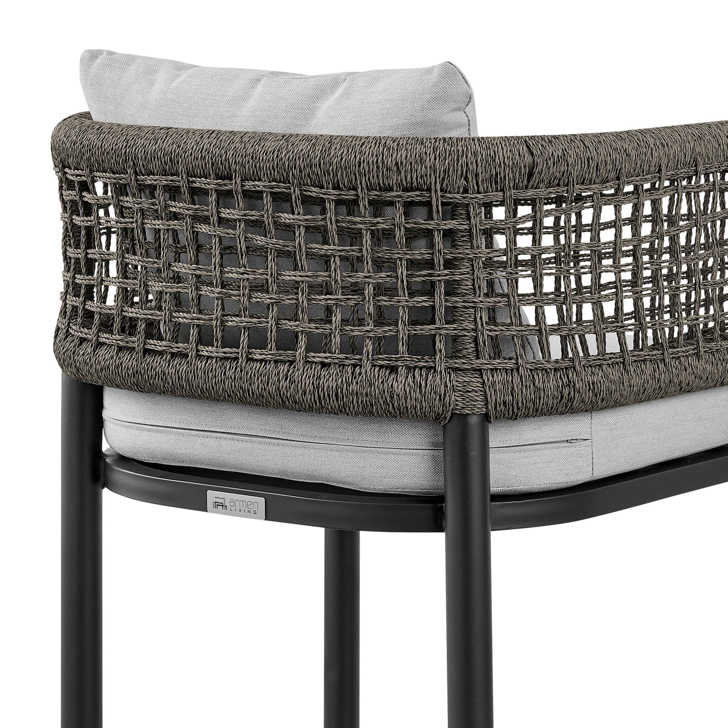 Alegria Outdoor Patio Bar Stool in Aluminum with Rope and Cushions