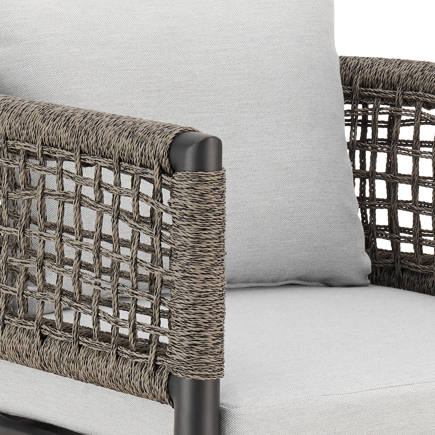 Alegria Outdoor Patio Swivel Stool in Aluminum with Gray Rope and Cushions