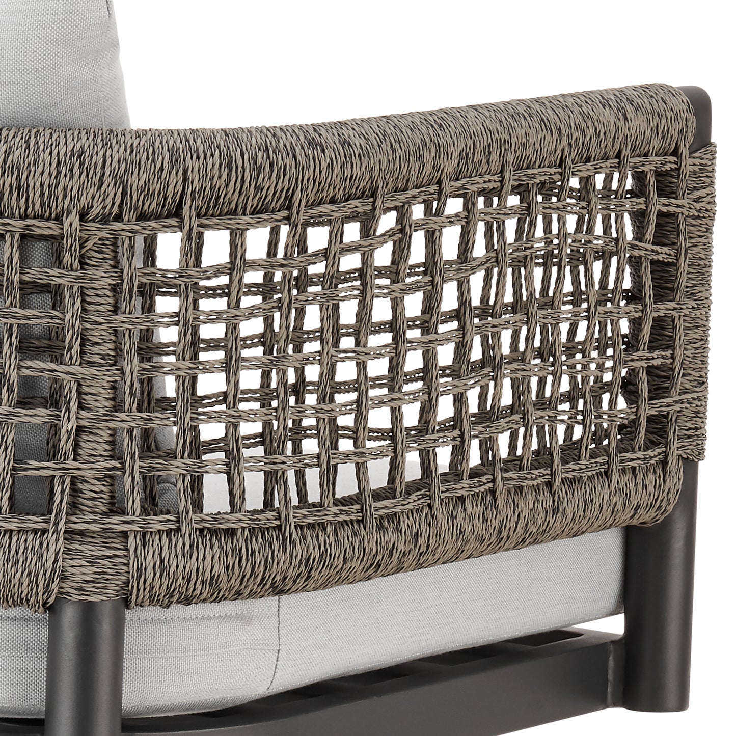 Alegria Outdoor Patio Swivel Stool in Aluminum with Gray Rope and Cushions
