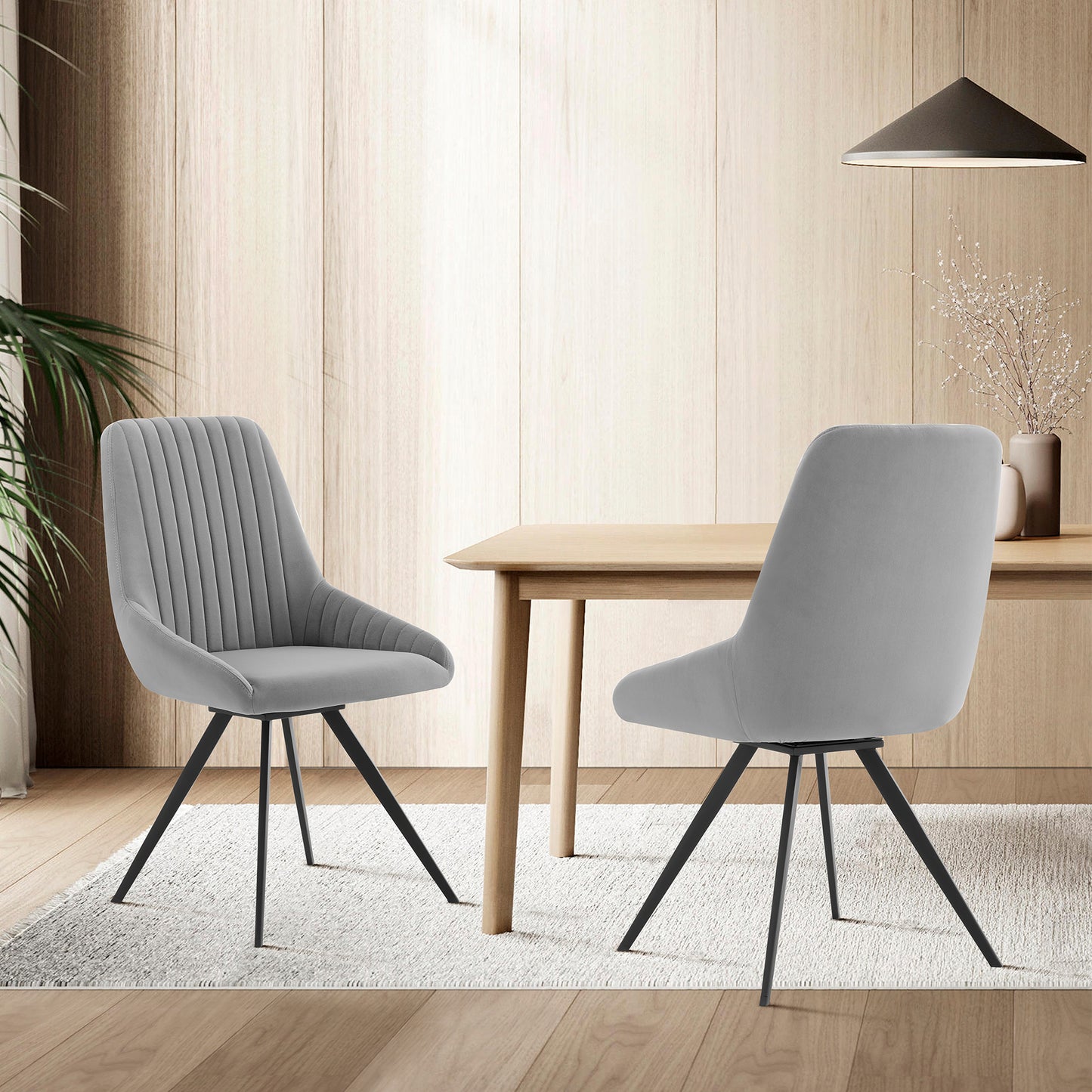 Alison Swivel Gray Velvet and Metal Dining Room Chairs - Set of 2
