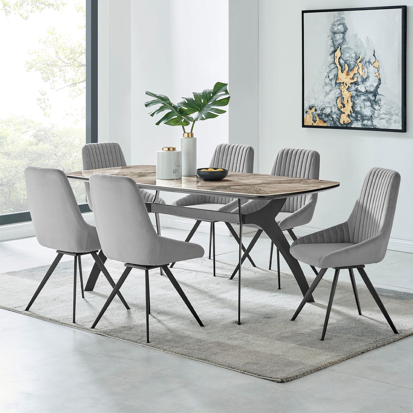 Alison Swivel Gray Velvet and Metal Dining Room Chairs - Set of 2