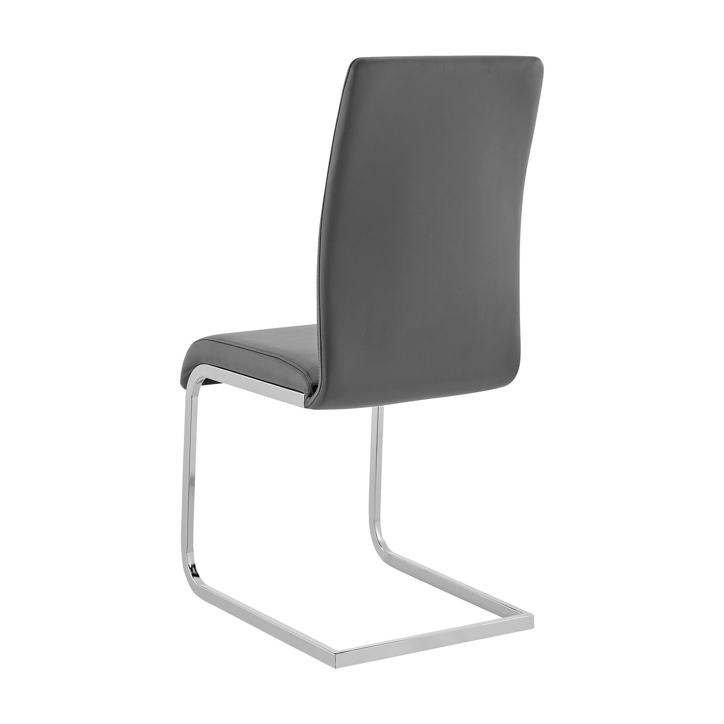 Amanda Contemporary Side Chair in Gray Faux Leather and Chrome Finish - Set of 2