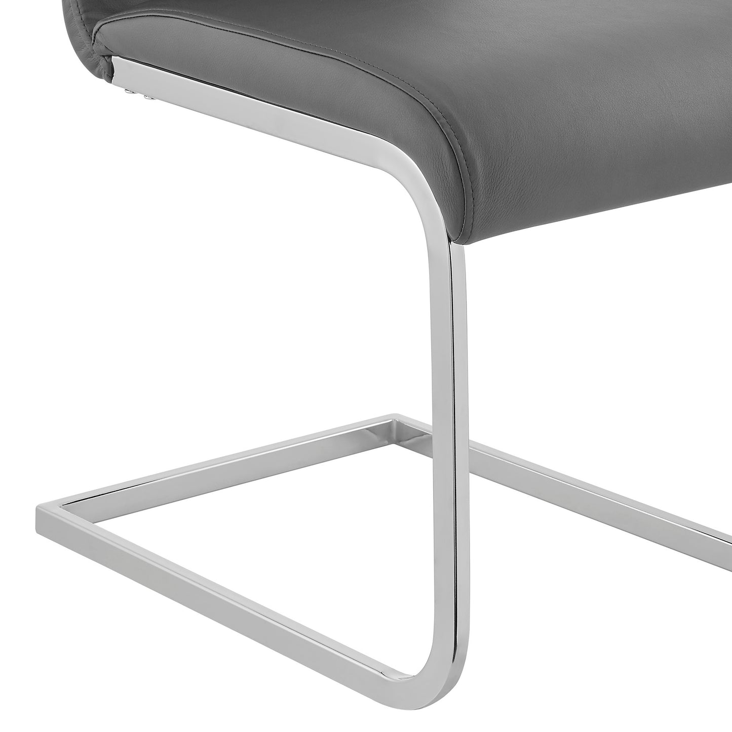 Amanda Contemporary Side Chair in Gray Faux Leather and Chrome Finish - Set of 2