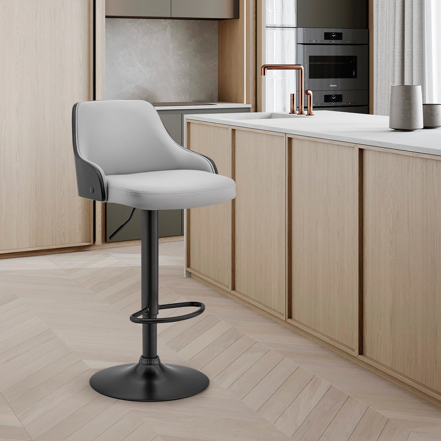 Asher Adjustable Faux Leather and Chrome Finish Bar Stool