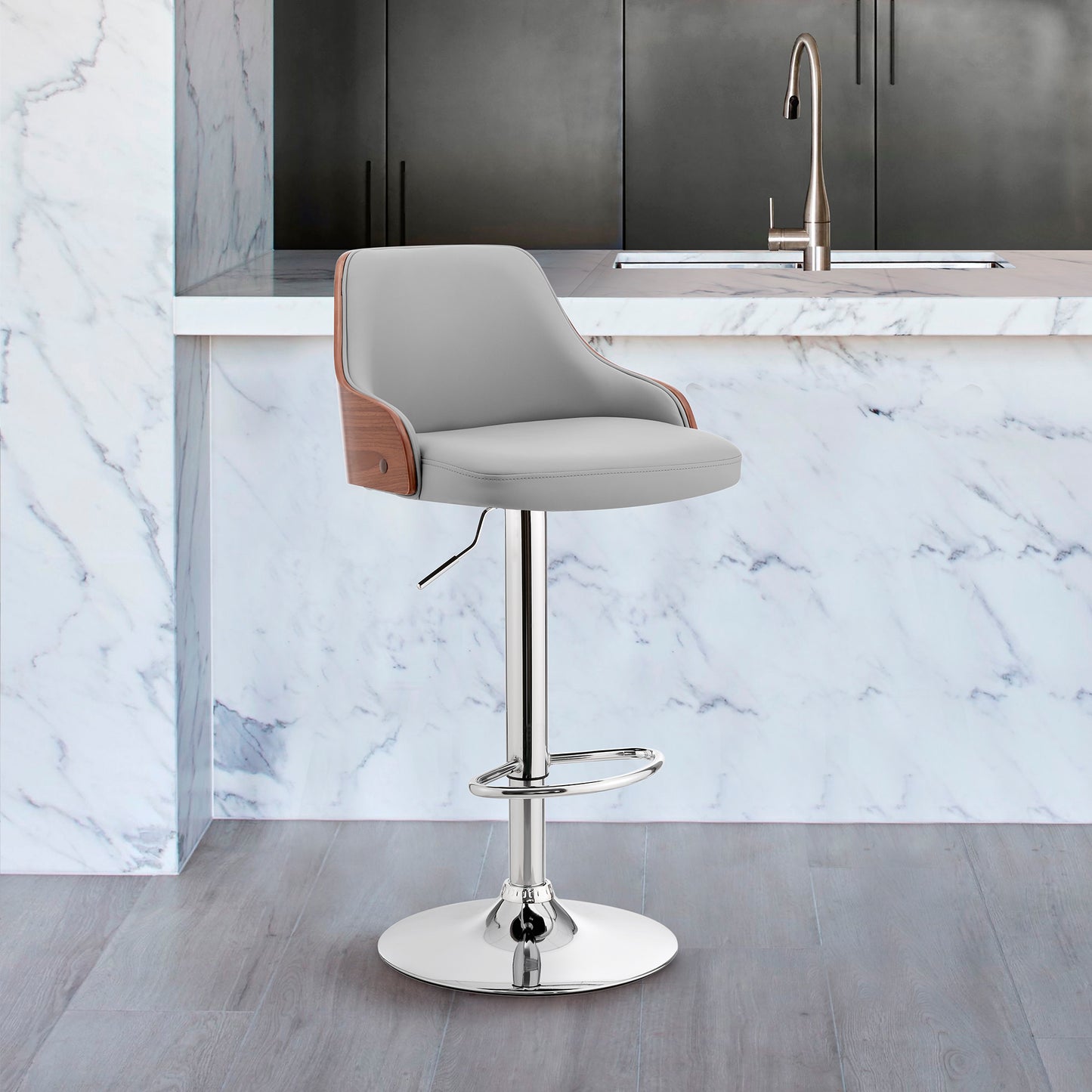 Asher Adjustable Faux Leather and Chrome Finish Bar Stool