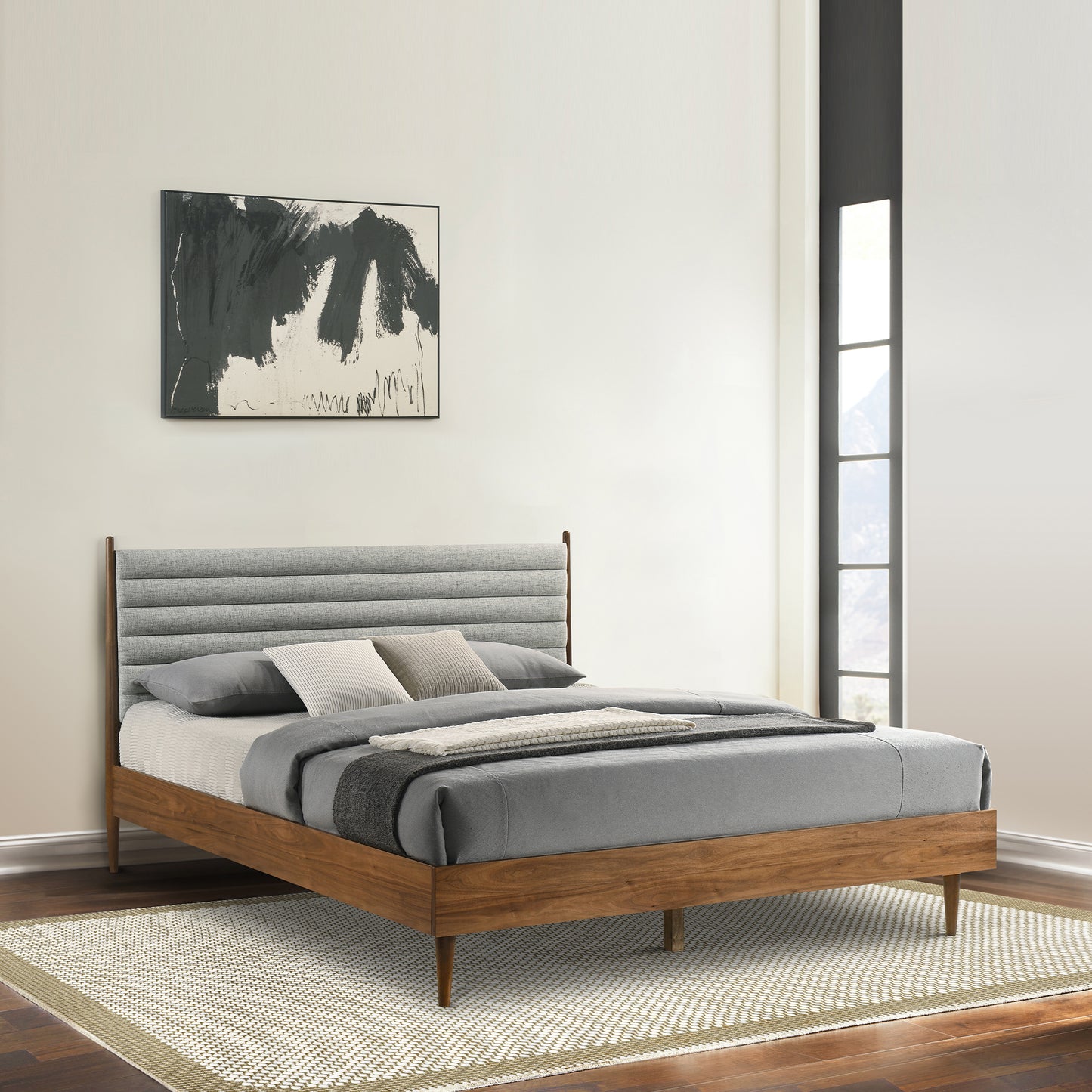 Artemio Platform Wood Bed Frame in Black and Walnut Finish - King and Queen Sizes
