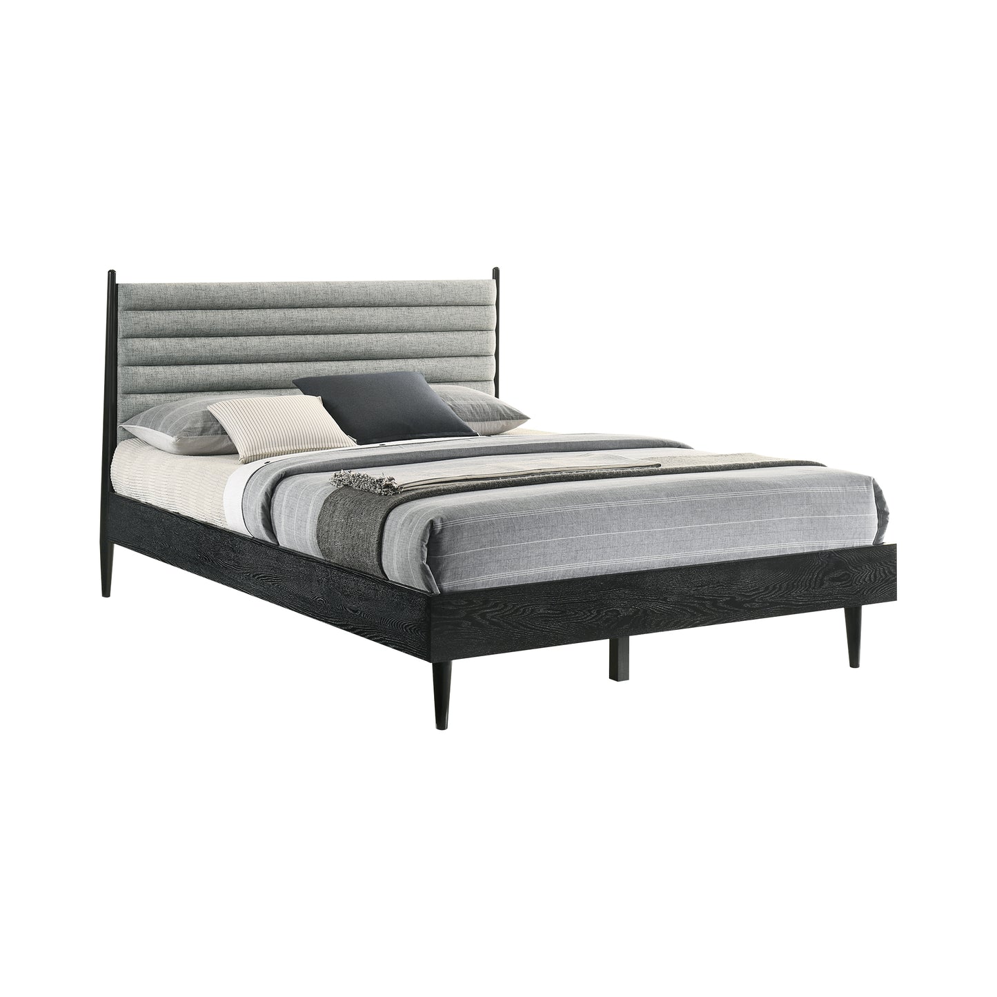 Artemio Platform Wood Bed Frame in Black and Walnut Finish - King and Queen Sizes