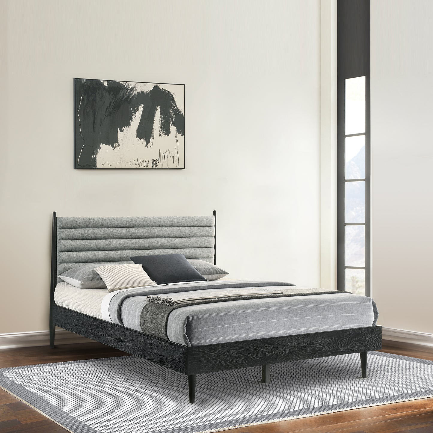 Artemio Platform Wood Bed Frame in Black and Walnut Finish - King and Queen Sizes