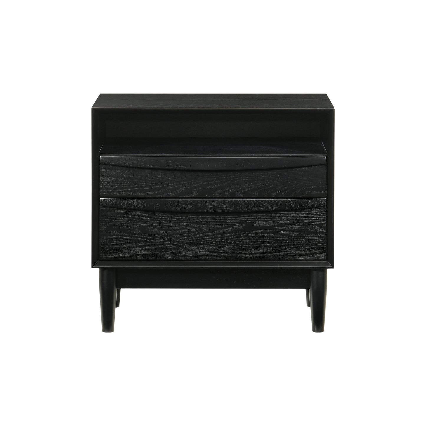 Artemio 2 Drawer Wood Nightstand with Shelf in Black Finish