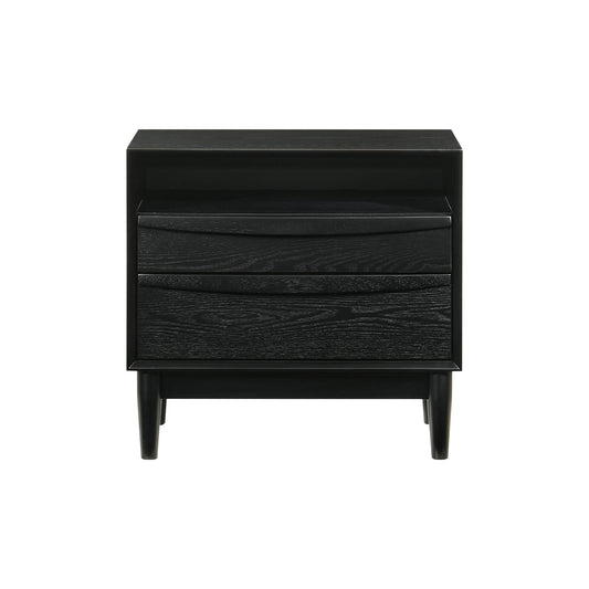Artemio 2 Drawer Wood Nightstand with Shelf in Black Finish